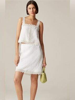 NWT J. Crew Gwen Lace-trim Slip Skirt Linen White